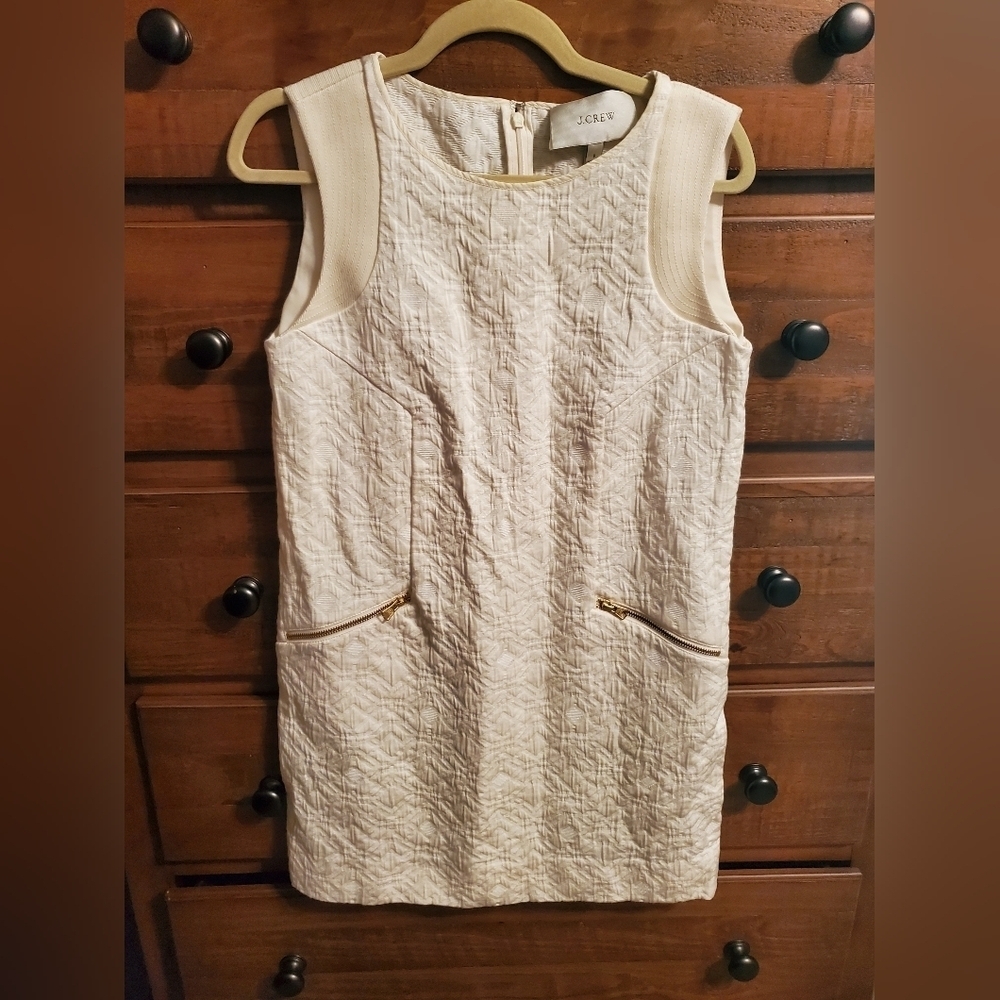 J. CREW Jacquard Zip Pocket Shift Dress Ivory Career Wedding Event Party, Size S